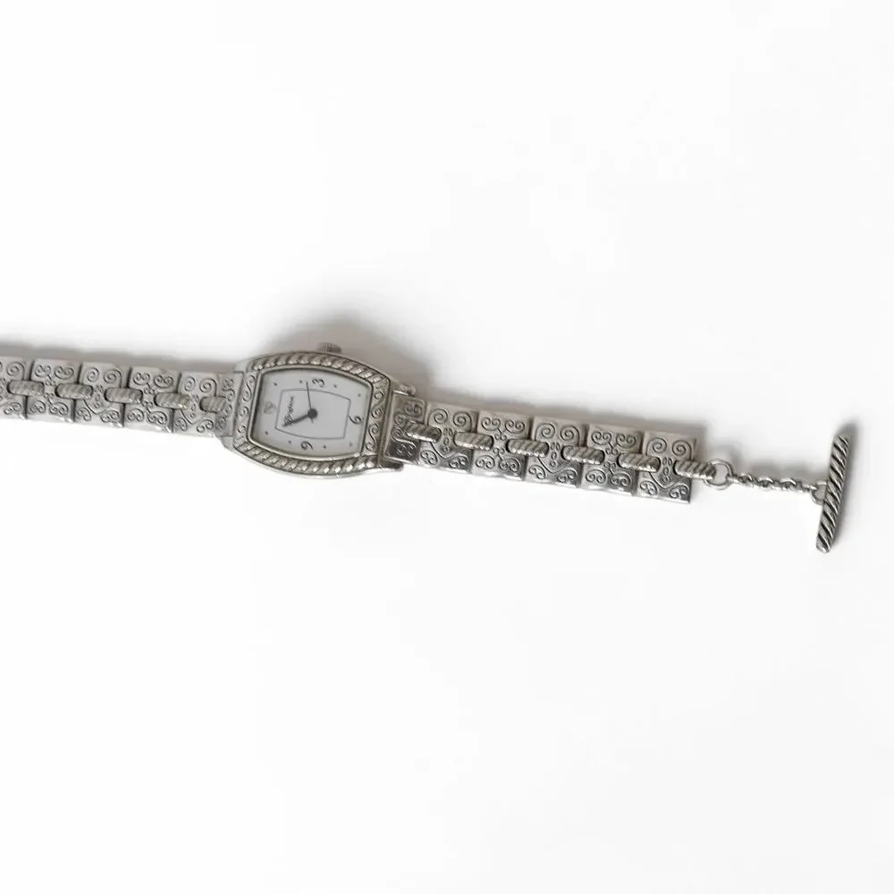 Brighton Toledo Vintage Ornate Silver Bracelet Watch Toggle Clasp Quartz 7-8